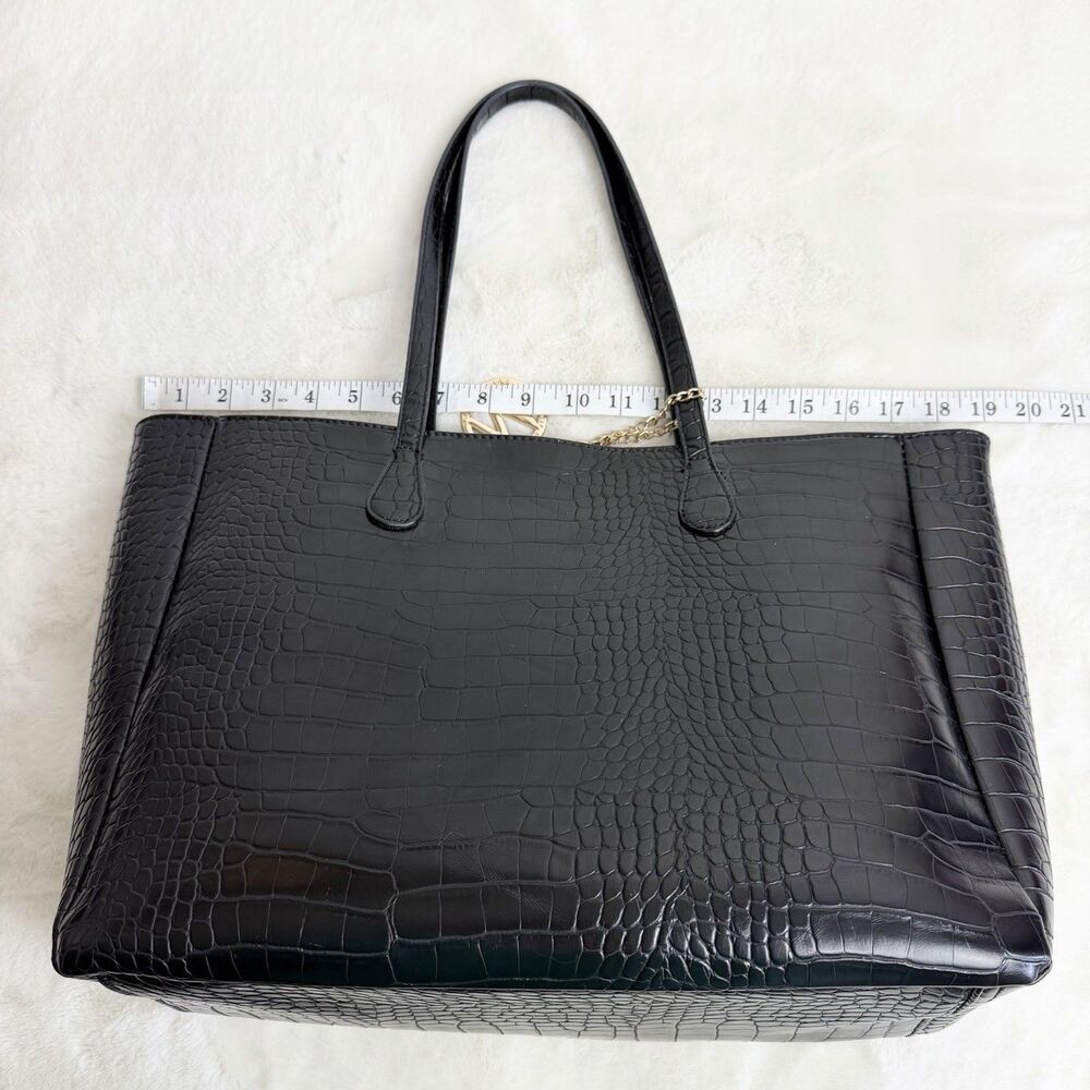 Mia K Farrow MKF Oversized Tote Purse Black Croc Embossed Faux Leather - Picture 8 of 12